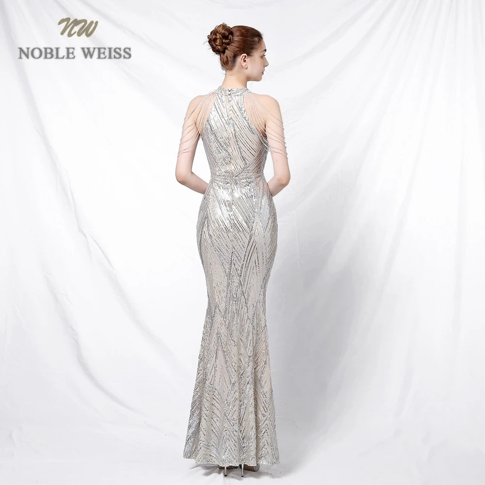 Prom Long Elegant Dresses  Halter  Sequin  Mermaid Prom Dress  Vestidos De Fiesta Evening Dresses Customized