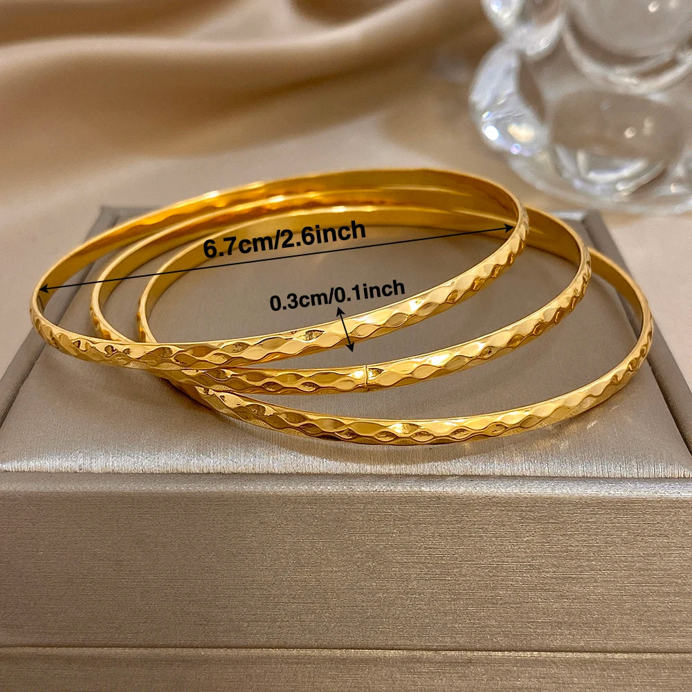 Greatera Three Thin-looped Wavy Bracelets Charm Gold Color Waterproof 3pcs/set Design Simple Women's Bangle Gift 2025 Summer New