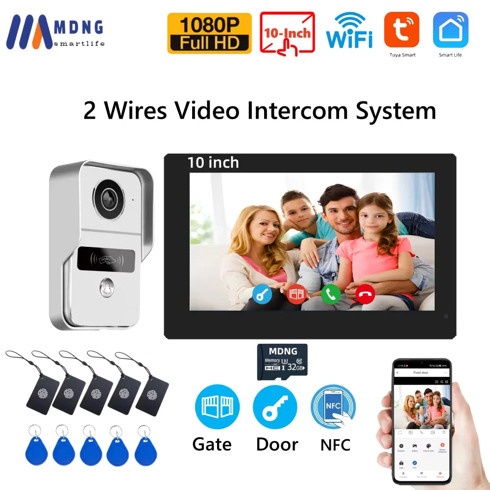 2 Wires Digital Video Intercom System 7/10 Inch Wireless WIFI Video Doorphone Tuya Smart WIFI Doorbell Camera for home Apartment
