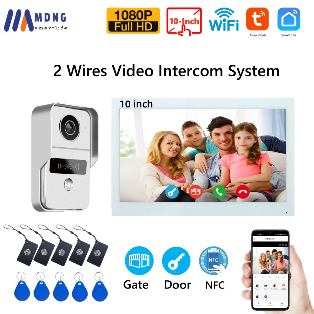 2 Wires Digital Video Intercom System 7/10 Inch Wireless WIFI Video Doorphone Tuya Smart WIFI Doorbell Camera for home Apartment