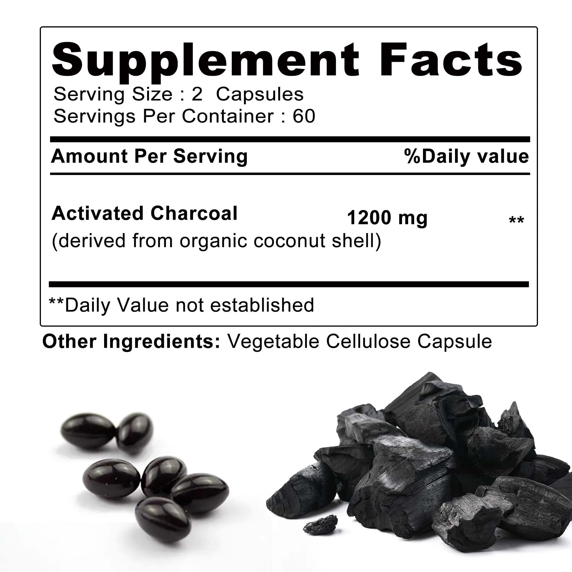 Activated Charcoal Capsules - Gut Health, Digestive Health, Bloating & Gas Relief, Detox, Colon Cleansing