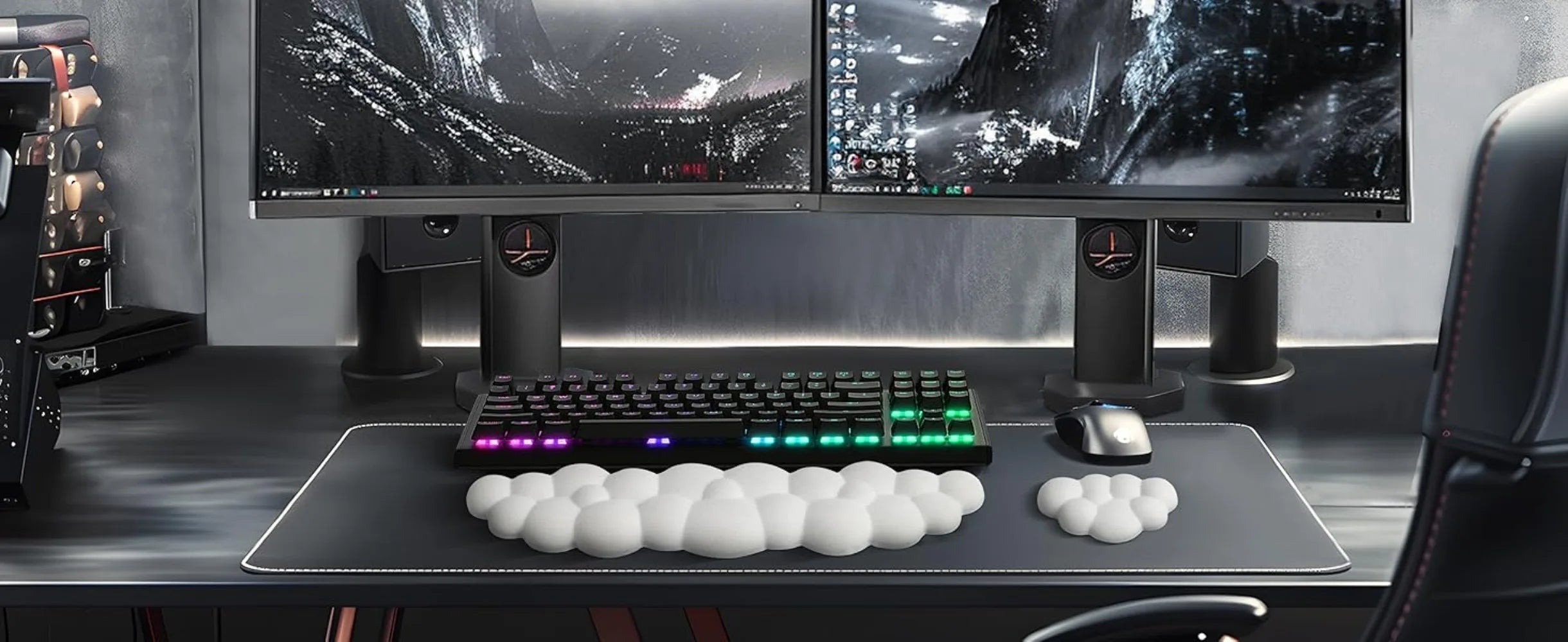 Ergonomic Cloud Mouse & Keyboard Wrist Rest - Non-Slip Memory Foam for Gaming/Office, Soft PU & Easy Clean