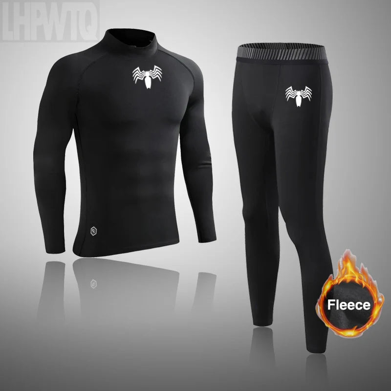 High Collar Men's Sports Ski Thermal Underwear Set Suits Gym Compression Suit Running Men Ski Thermal Bottom Fleece Clothes