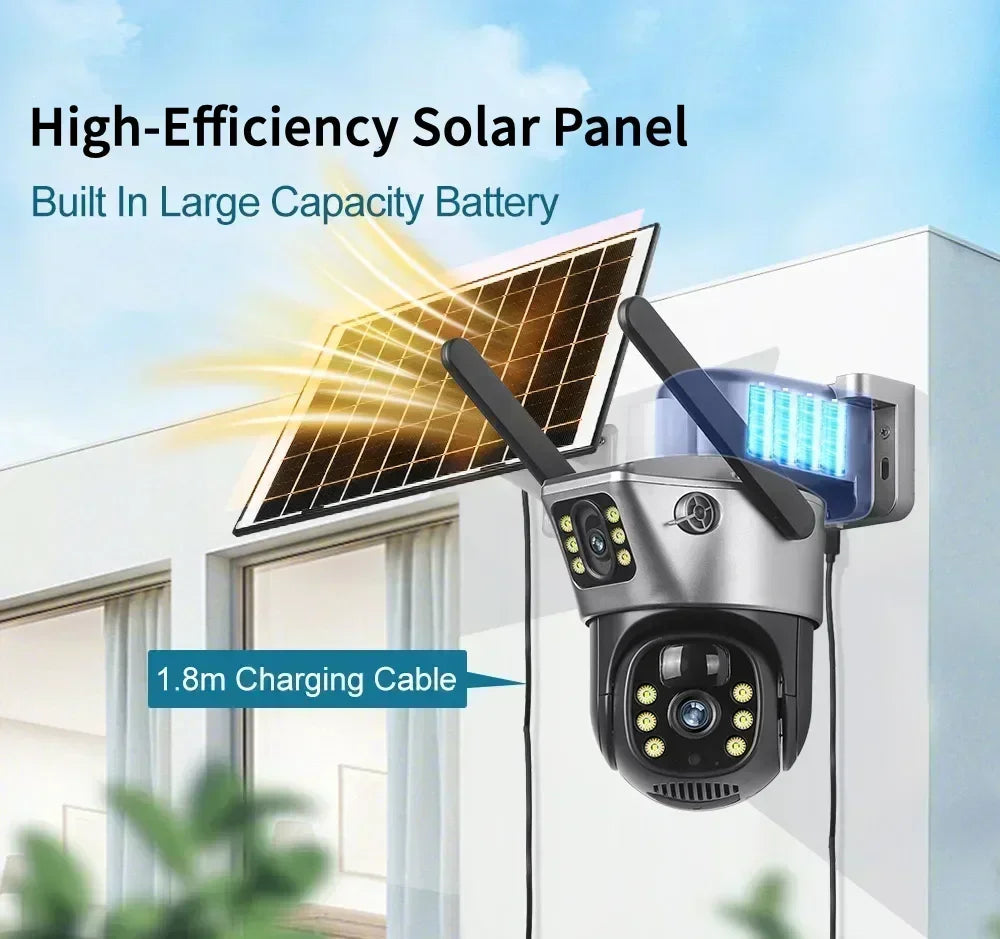 Tahlitech Solar Camera 4G Sim Card Wifi  Dual Lens WiFi 8MP 4K IP Camara Solar Panel CCTV Security Built in Battery PIR Cam V380