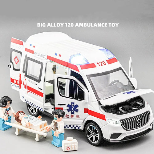 1:24 Ambulance Car Toys Alloy Car Model Diecast Metal Police Ambulance Sound Light Simulation Collectible Model Car Kids Gifts
