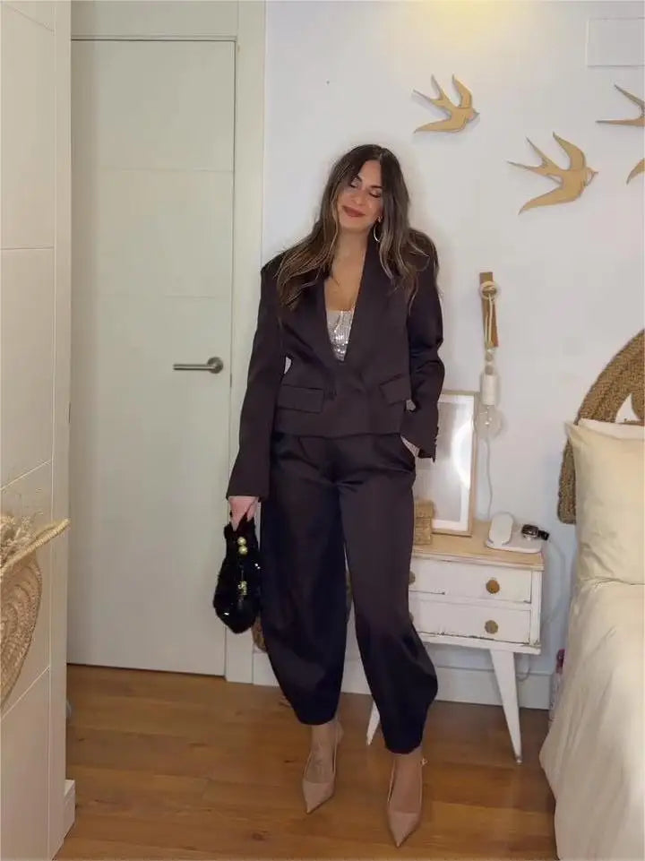 Women's Two Pieces Set New In Matching Sets New Outerwear Ensemble Femmes Blazer Coats Jackets Tapered Pants Trousers Clothes