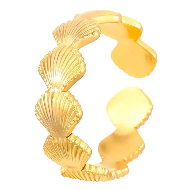 Stainless Steel Shell Finger Rings for Women Men Fashion Gold Color Starfish Opening Adjustable Rings Party Jewelry Accessories