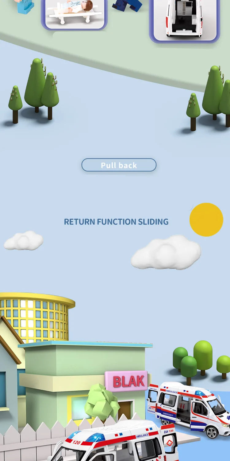 1:24 Ambulance Car Toys Alloy Car Model Diecast Metal Police Ambulance Sound Light Simulation Collectible Model Car Kids Gifts