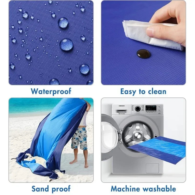 Beach Blanket Waterproof Sandproof Beach Mat 2x2.1m for 2-8 Adults Quick Drying Outdoor Picnic Mat for Travel, Camping, Hiking