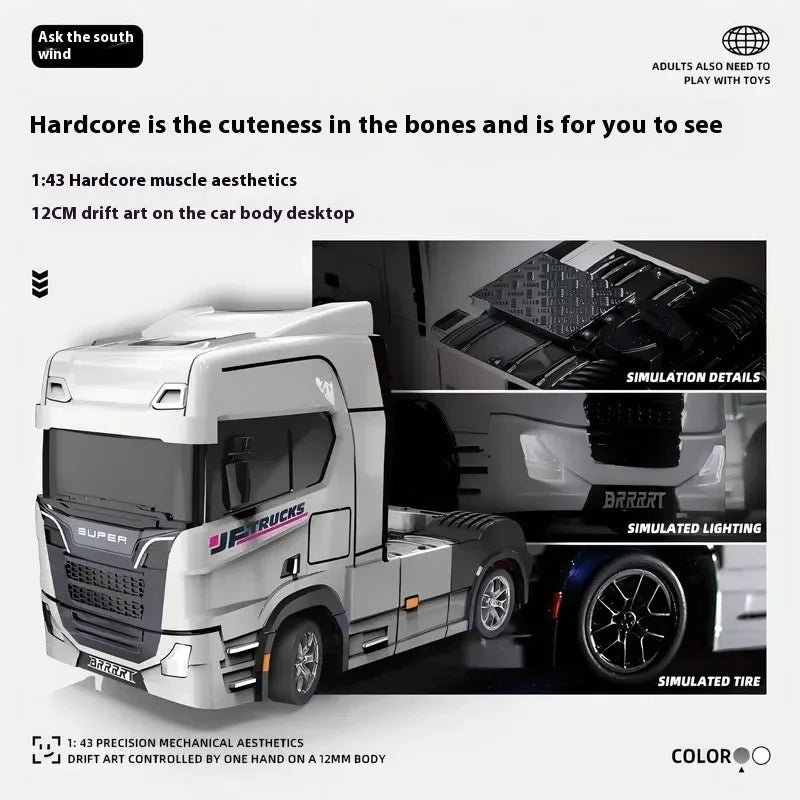 Remote Control Drifting Car Tabletop Toy Alloy Tractor Rc Truck 1/43 2.4g Rc Engineering Trailer Truck With Light And Sound Toys