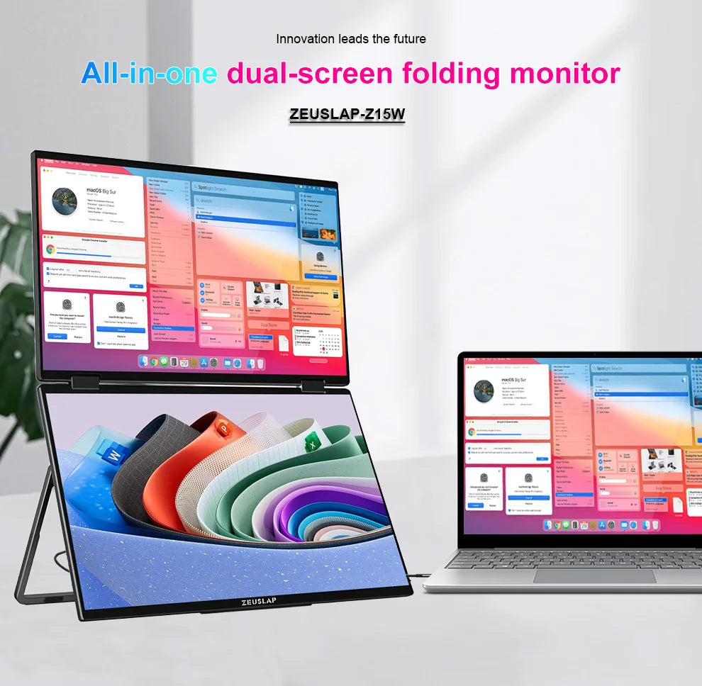 ZEUSLAP 15.6" Stacked Foldable Dual Monitor FHD 100% sRGB Laptop Screen Extender Portable Monitor for Windows Mac OS