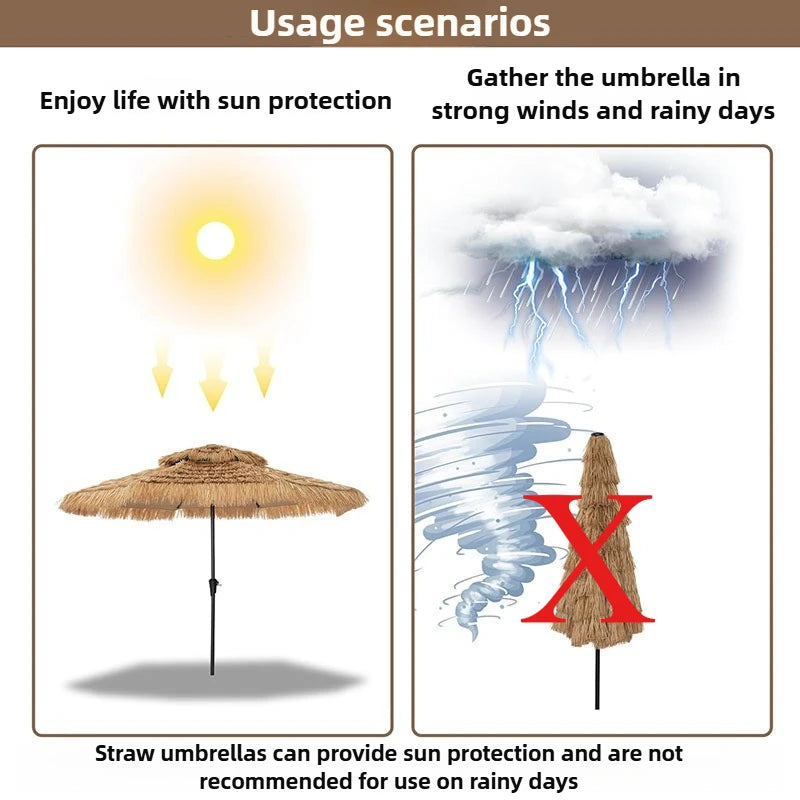Outdoor Beach Umbrella Large Foldable Garden Pool Patio Beach Umbrella Simulated Thatched Sunshade Umbrellas Backyard Holidays