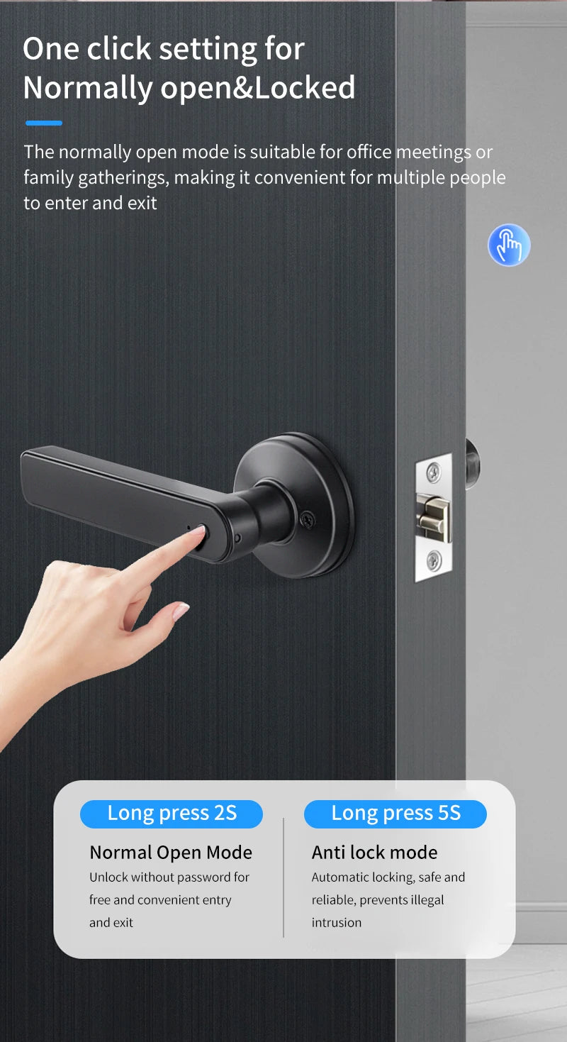 Tuya SmartLife APP BLE Smart Fingerprint Lock Password RFID IC Card Lock Handle Dead Bolt Home Wooden Metal Door Handle Latch