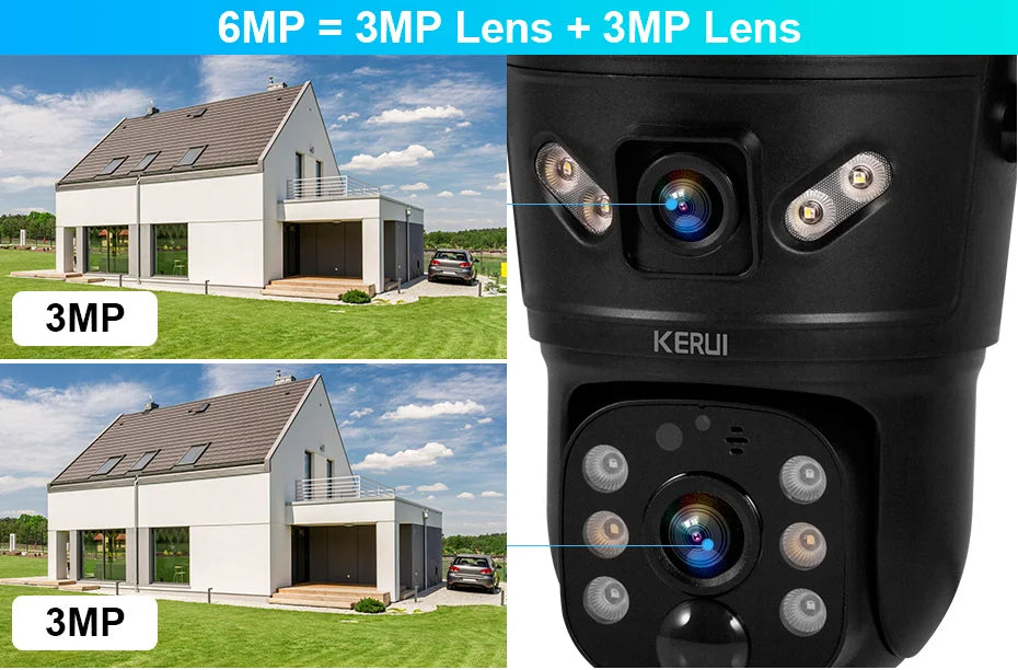 KERUI 6MP WIFI 4G Solar Camera Dual Lens IP Camera Outdoor Waterproof  Surveillance CCTV Video Home Security Solar Panel