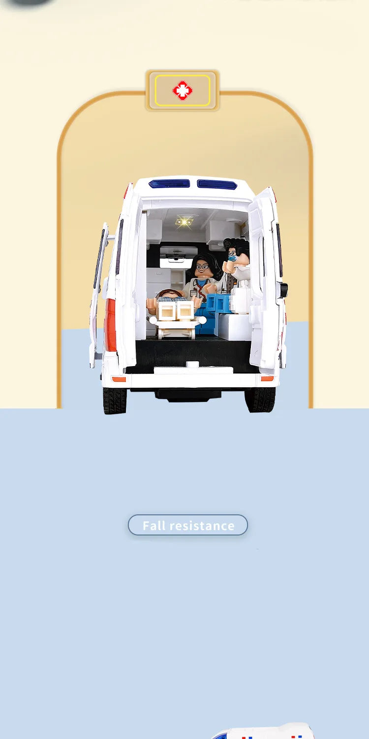 1:24 Ambulance Car Toys Alloy Car Model Diecast Metal Police Ambulance Sound Light Simulation Collectible Model Car Kids Gifts