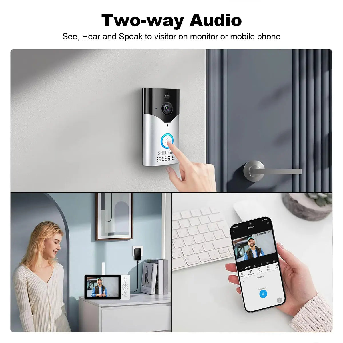Srihome SH054 5Inch Screen 4MP 1440p Wireless WIFI Doorbell 120Degree Wide Angle Video Door Phone Visual Door Viewer Camera