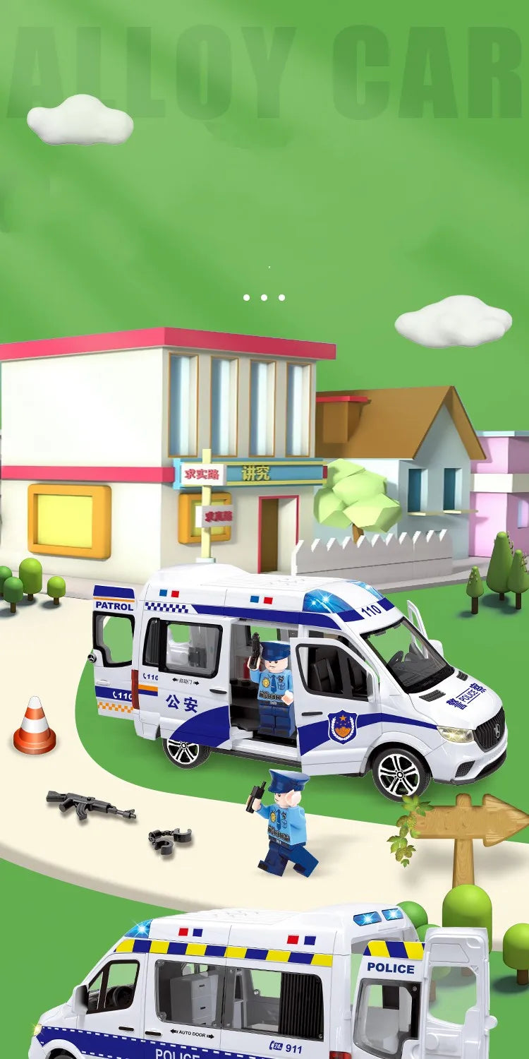 1:24 Ambulance Car Toys Alloy Car Model Diecast Metal Police Ambulance Sound Light Simulation Collectible Model Car Kids Gifts