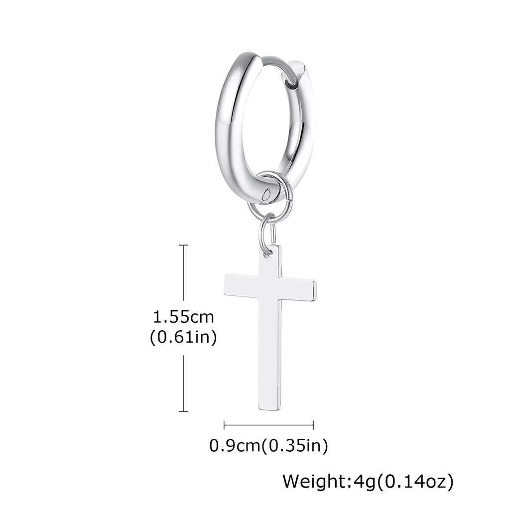 Vnox Single Stainless Steel Men Cross Punk Dangle Earrings High-end Fashion Hoop Earrings For Boys Ear Jewelry Friendship Gifts