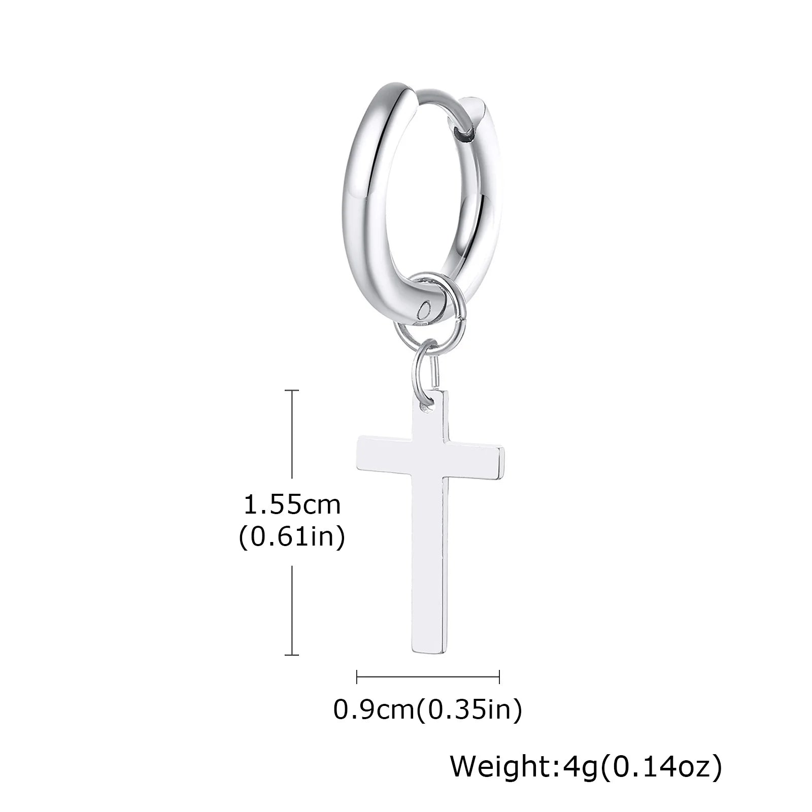 Vnox Single Stainless Steel Men Cross Punk Dangle Earrings High-end Fashion Hoop Earrings For Boys Ear Jewelry Friendship Gifts