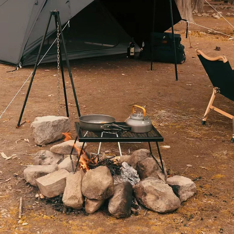 Outdoor Grid Folding Table Multifunctional Camping Table Mini Tent Desk Picnic Table Cooking Heating Rack High-temperature