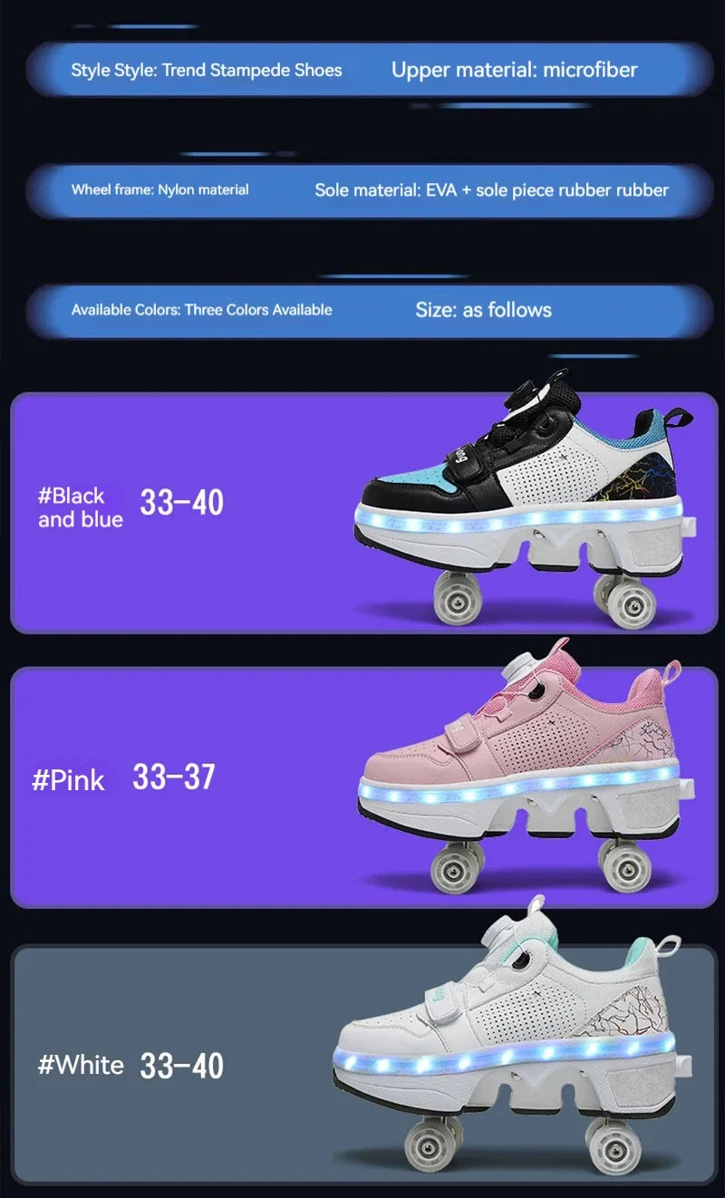 Latest  Boys  Teens Street Roller Shoes Double Wheel Casual Running Shoes  Indoor And Outdoor Beginners Parkour Skate Shoes