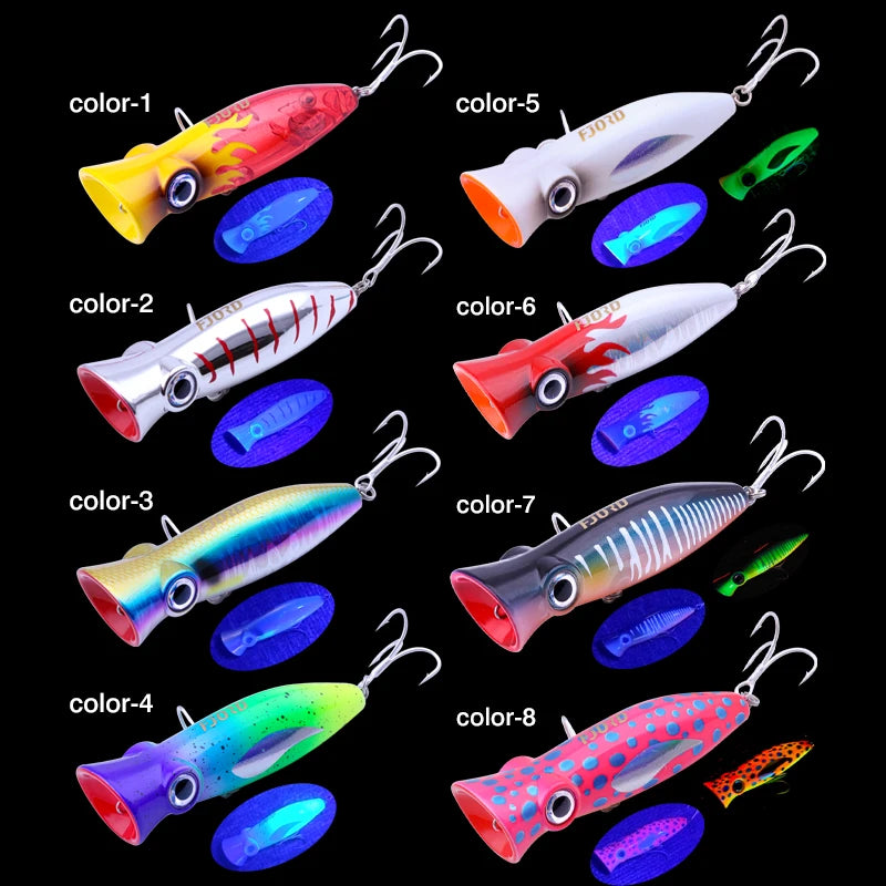 FJORD 80mm 14g Popper Glow Fishing Lure Swimbait Floating Hard Baits Pike Bass Sea Saltwater Surface Walker Fishing Supplies