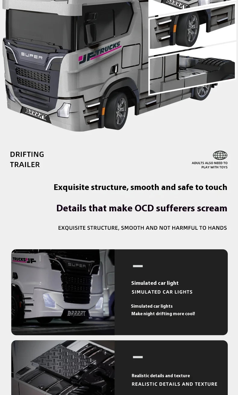 Remote Control Drifting Car Tabletop Toy Alloy Tractor Rc Truck 1/43 2.4g Rc Engineering Trailer Truck With Light And Sound Toys