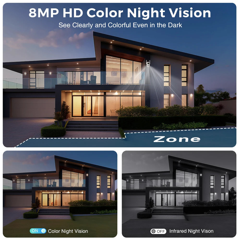 BESDER 8MP Wifi Camera PTZ Dual Screens Outdoor  Human Detection Auto Tracking 6MP CCTV Surveillance IP Camera P2P Audio iCSee