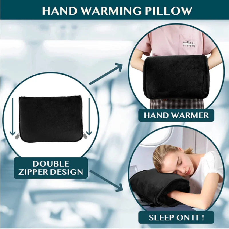 Travel Blanket and Pillow,Clip On Buckle, Warm Soft Fleece 2-in-1 Combo Blanket for Airplane,Camping,Car,Large Compact Blanket