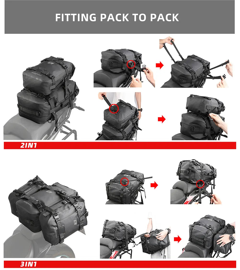 Rhinowalk Motorcycle Tail Bag 100%Waterproof Cycling Backpack 8L 15L 30L Motor Side Saddle Pack Travel Luggage Box Accessories