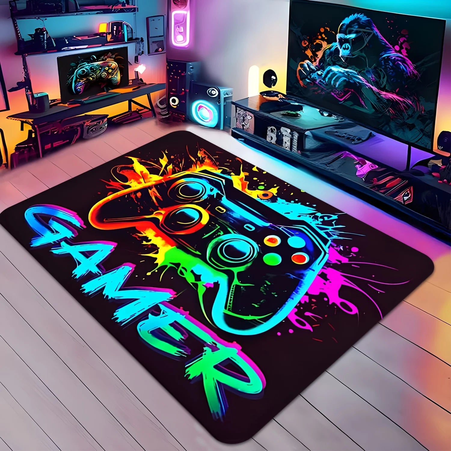 Colorful Game Controller Pattern Design Doormat, Non-slip Floor Mat for Living Room, Bedroom, Bathroom, Holiday Home Decoration