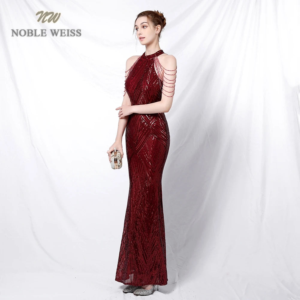 Prom Long Elegant Dresses  Halter  Sequin  Mermaid Prom Dress  Vestidos De Fiesta Evening Dresses Customized
