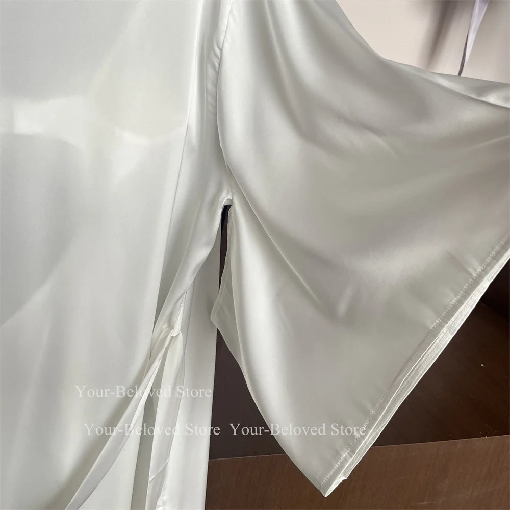 Women Home Clothes Sleeping Nightdress White Nightgown Silk Satin Lingerie Embroider Flower Chemise Lingerie Summer Robe Suit