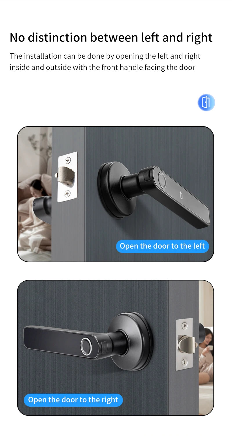 Tuya SmartLife APP BLE Smart Fingerprint Lock Password RFID IC Card Lock Handle Dead Bolt Home Wooden Metal Door Handle Latch