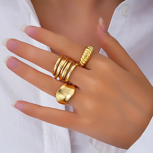 3Pcs/Set Retro Individuality Geometry Irregularity Rings Sets for Women Fashion Simple Originality Ring Daily Party Jewelry Gift