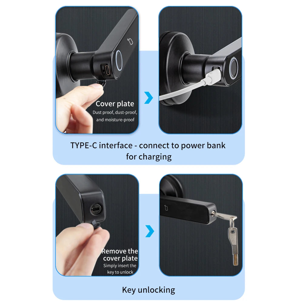 Tuya SmartLife APP BLE Smart Fingerprint Lock Password RFID IC Card Lock Handle Dead Bolt Home Wooden Metal Door Handle Latch