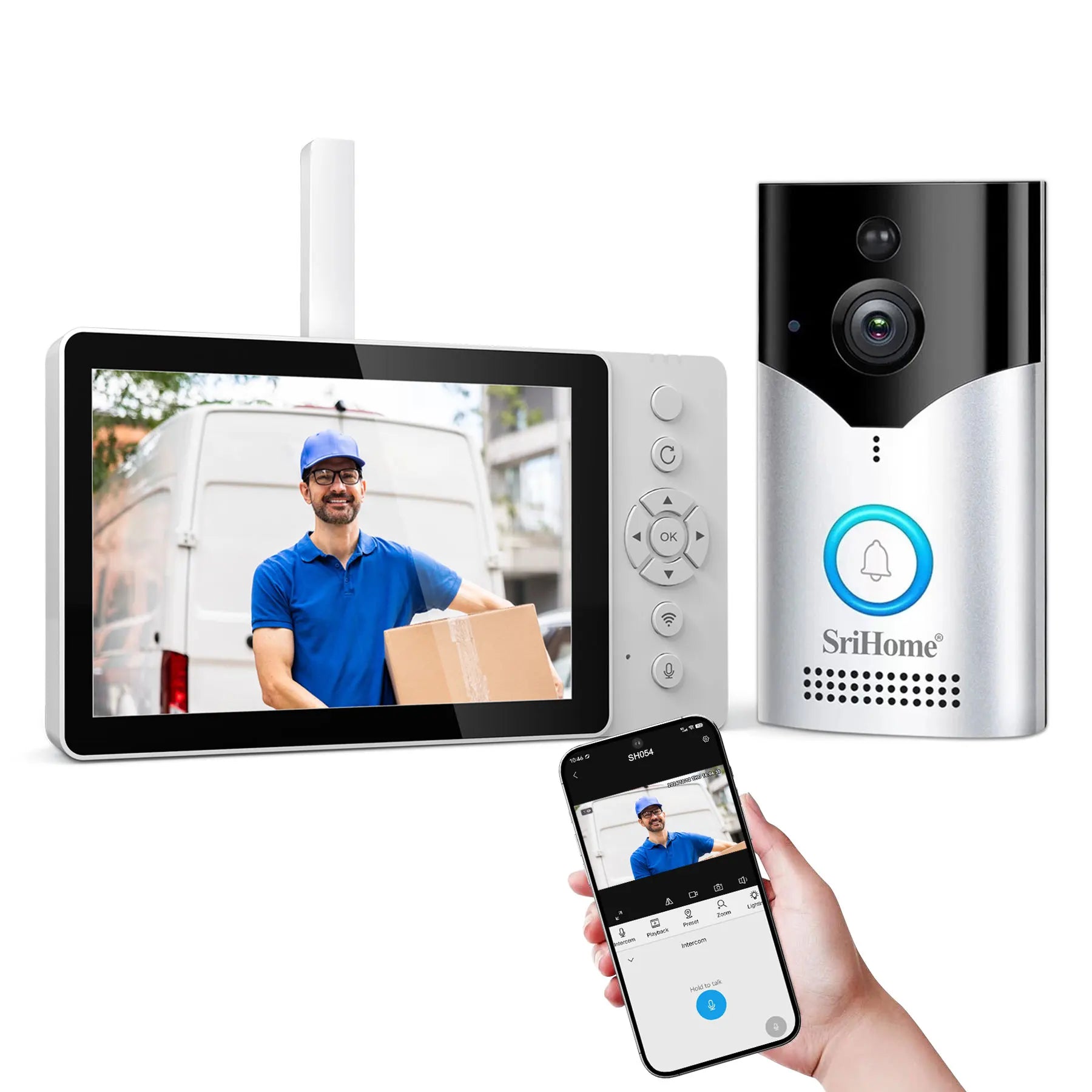 Srihome SH054 5Inch Screen 4MP 1440p Wireless WIFI Doorbell 120Degree Wide Angle Video Door Phone Visual Door Viewer Camera