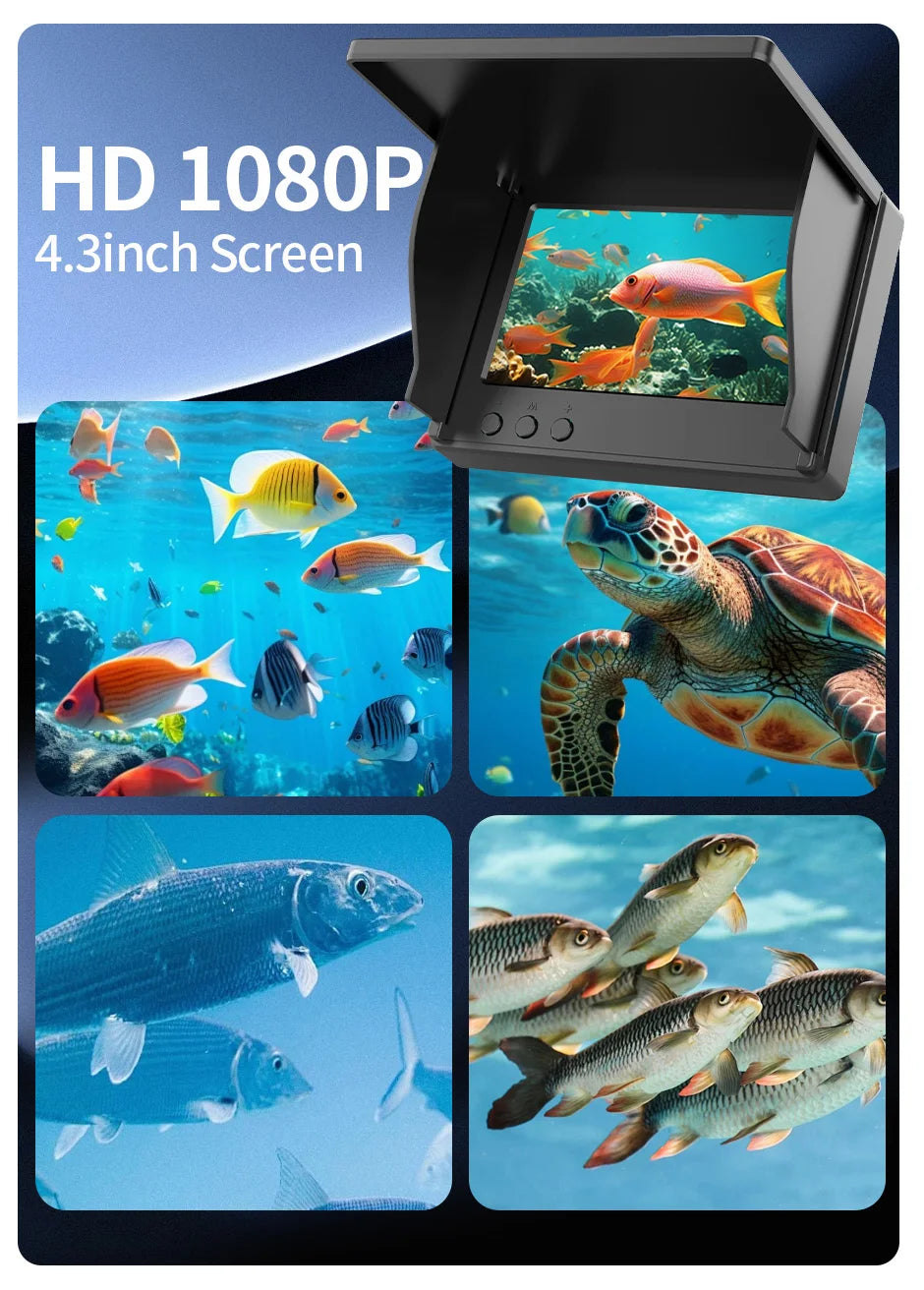 Portable Fish Depth Finder Water Handheld 1080P 4.3 Inch LCD Fish Finder Underwater 220° Fishing Camera With Night Vision
