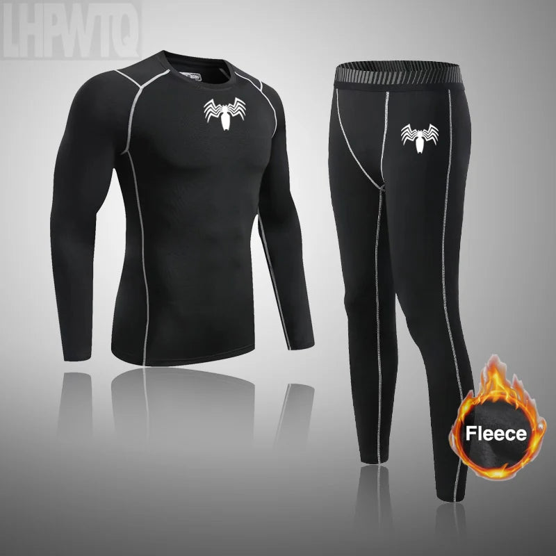 High Collar Men's Sports Ski Thermal Underwear Set Suits Gym Compression Suit Running Men Ski Thermal Bottom Fleece Clothes