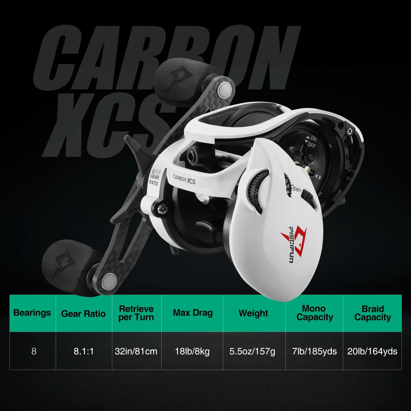 Piscifun Carbon XCS Baitcasting Reel 8kg Drag 156g Ultra-Light 8.1:1 Gear Ratio Dual Brake High-Speed Freshwater Fishing Reel