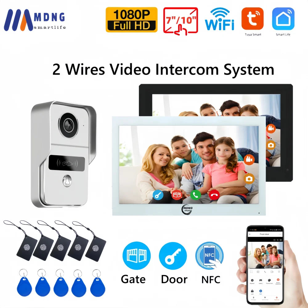 2 Wires Digital Video Intercom System 7/10 Inch Wireless WIFI Video Doorphone Tuya Smart WIFI Doorbell Camera for home Apartment