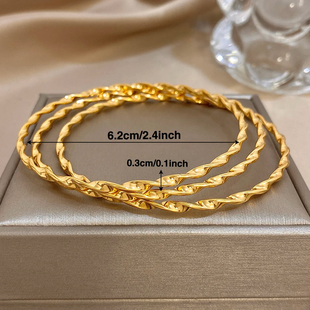 Greatera Three Thin-looped Wavy Bracelets Charm Gold Color Waterproof 3pcs/set Design Simple Women's Bangle Gift 2025 Summer New
