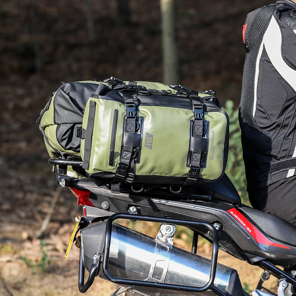 Rhinowalk Motorcycle Tail Bag 100%Waterproof Cycling Backpack 8L 15L 30L Motor Side Saddle Pack Travel Luggage Box Accessories