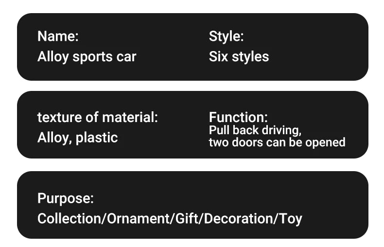 1:43 Diecast Alloy Car Model Children's Toy Car Open the door Decoration Cool Racing Car Boy toys Gift for Kids