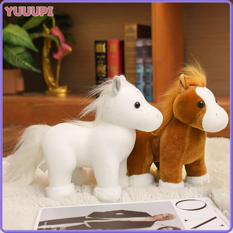 Simulation Cute Horse Plush Toy Stuffed Animal Toy Brown White Black Soft Realistic Horse Toy Home Decoration Kids Birthday Gift