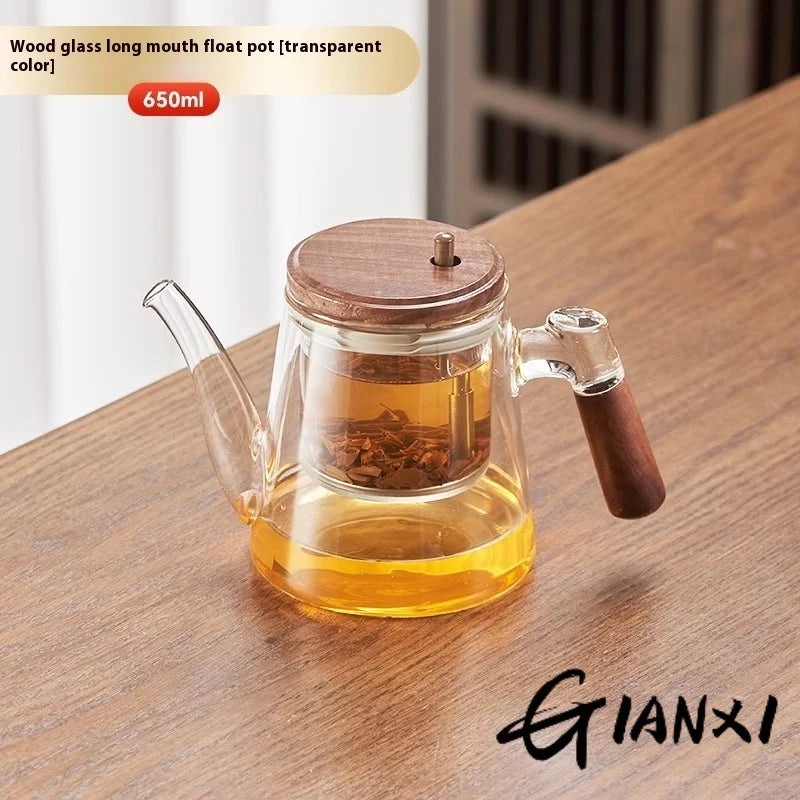 GIANXI Wooden Handle Flowing Teapot Tea Separation Cup Full Glass Inner Bubble Teapot Household Press Filter Tea Set Tea Cup