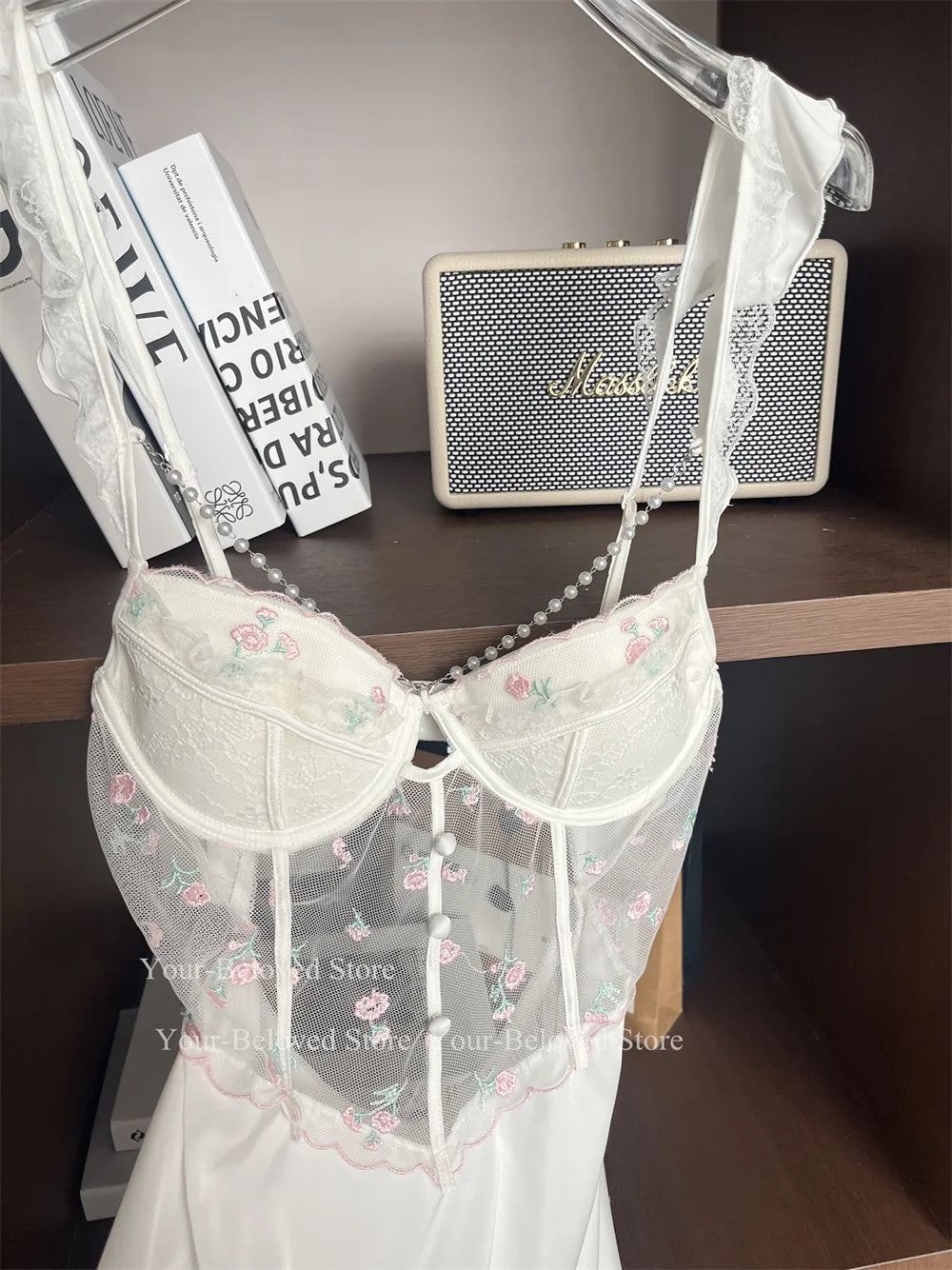 Women Home Clothes Sleeping Nightdress White Nightgown Silk Satin Lingerie Embroider Flower Chemise Lingerie Summer Robe Suit