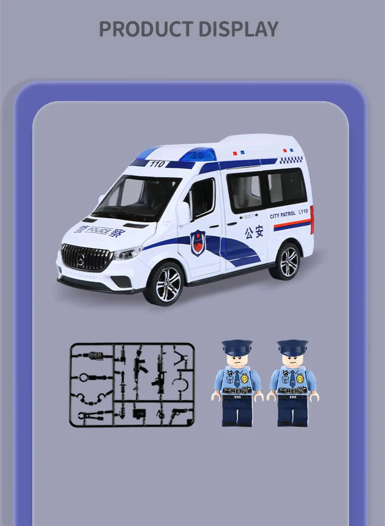 1:24 Ambulance Car Toys Alloy Car Model Diecast Metal Police Ambulance Sound Light Simulation Collectible Model Car Kids Gifts