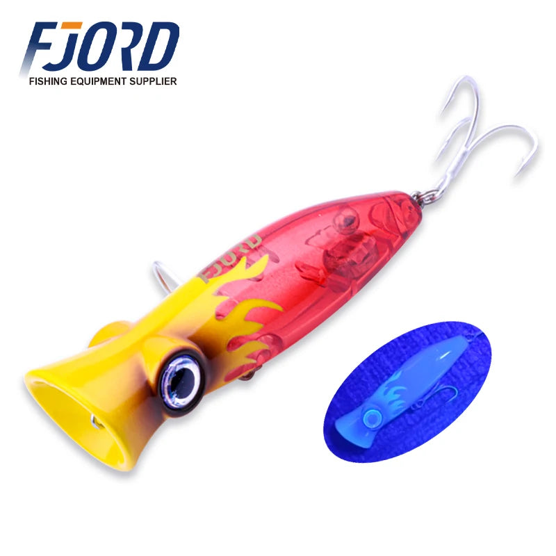FJORD 80mm 14g Popper Glow Fishing Lure Swimbait Floating Hard Baits Pike Bass Sea Saltwater Surface Walker Fishing Supplies