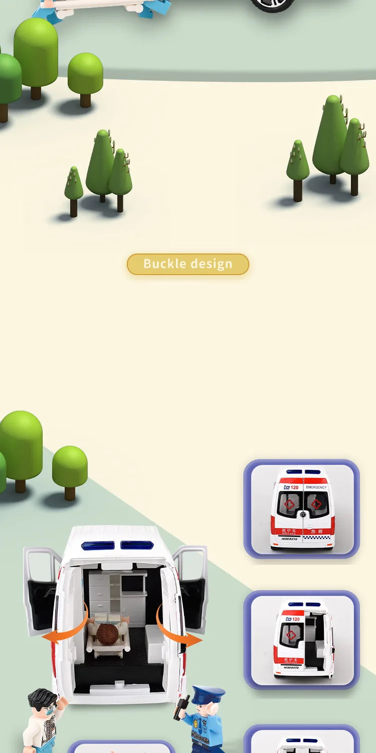 1:24 Ambulance Car Toys Alloy Car Model Diecast Metal Police Ambulance Sound Light Simulation Collectible Model Car Kids Gifts